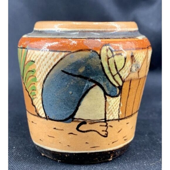 Vintage Mexico Small Clay Vase Man on Siesta 2.5" - Picture 1 of 8